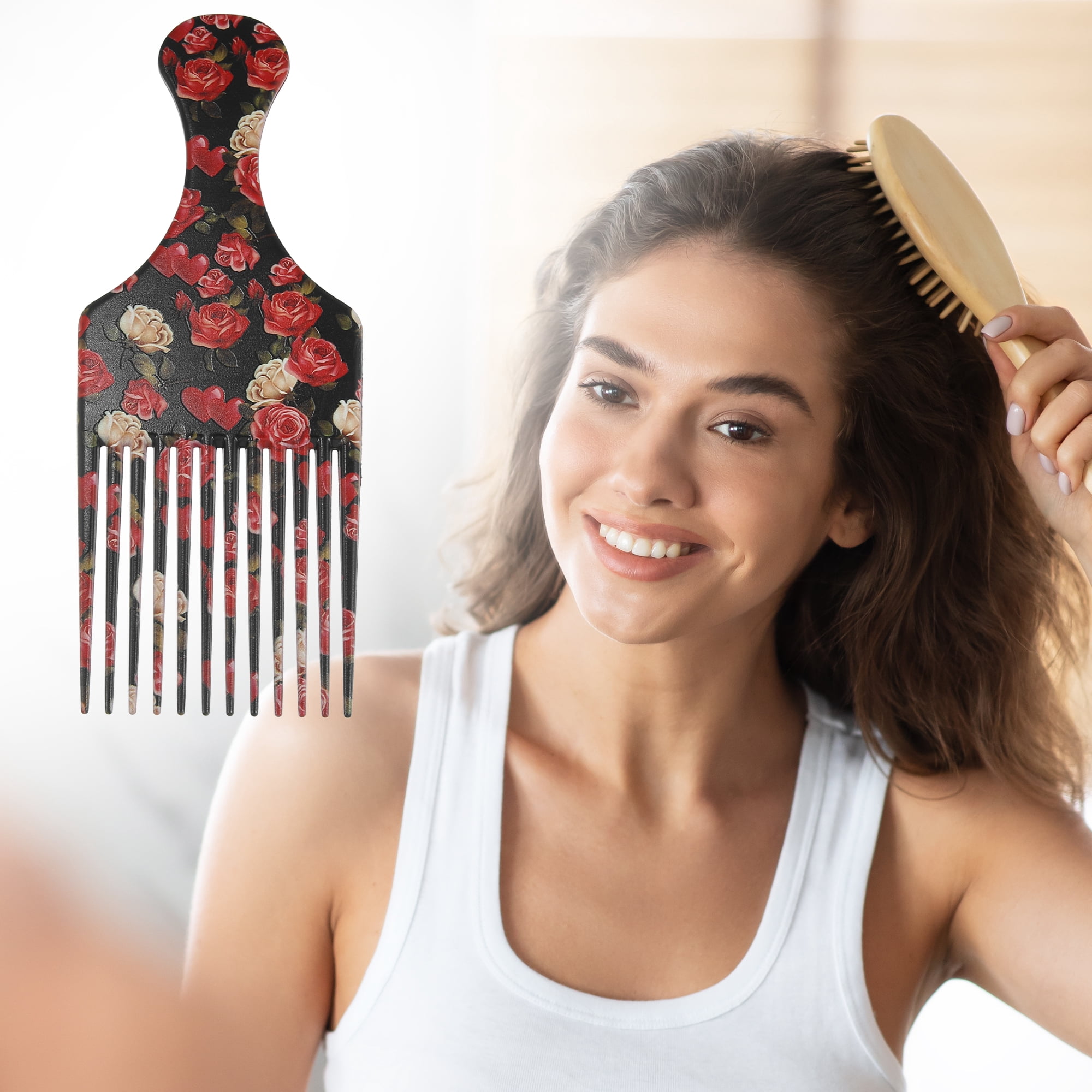 Unique Bargains Wide Tooth Afro Hair Pick Comb Hair Styling Tool for Men Plastic Flower L