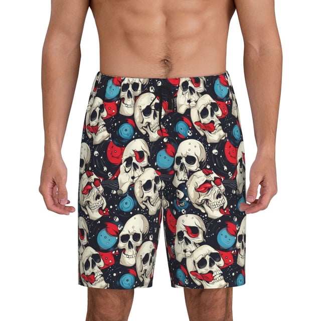 Fotbe rock record Skull artist Pantalones Cortos de Pijama para Hombre, Ropa de Dormir, Pantalones de Pijama Cortos para Hombre-Small