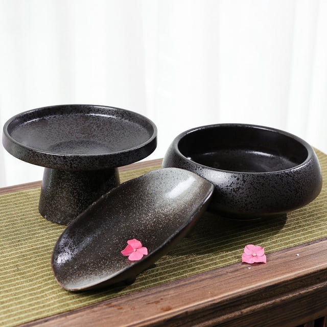 Arreglos florales Pequeños originales Estilo de flores Arreglos florales Creativos Maceta de cerámica negra Estilo zen Plato de flores hidropónicas