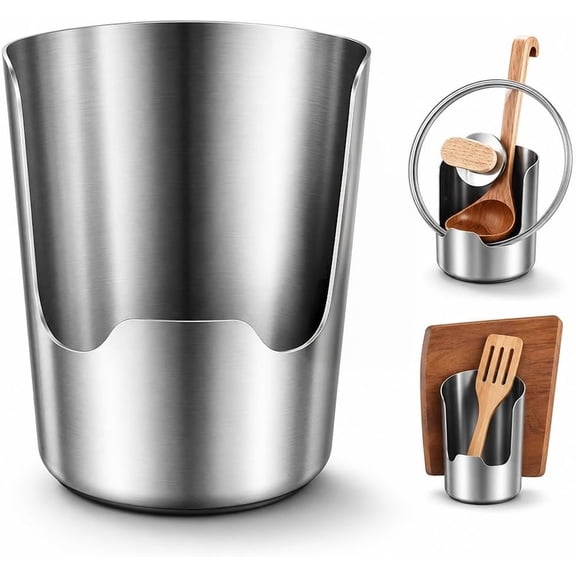 2 In 1 Multi-functional Kitchen Utensil Holder, Heavy Duty Stainless Steel Pot Lid & Spoon Rack Space-Saving Vertical Stand for Spatulas, Tongs, Ladles, Countertop Organizer