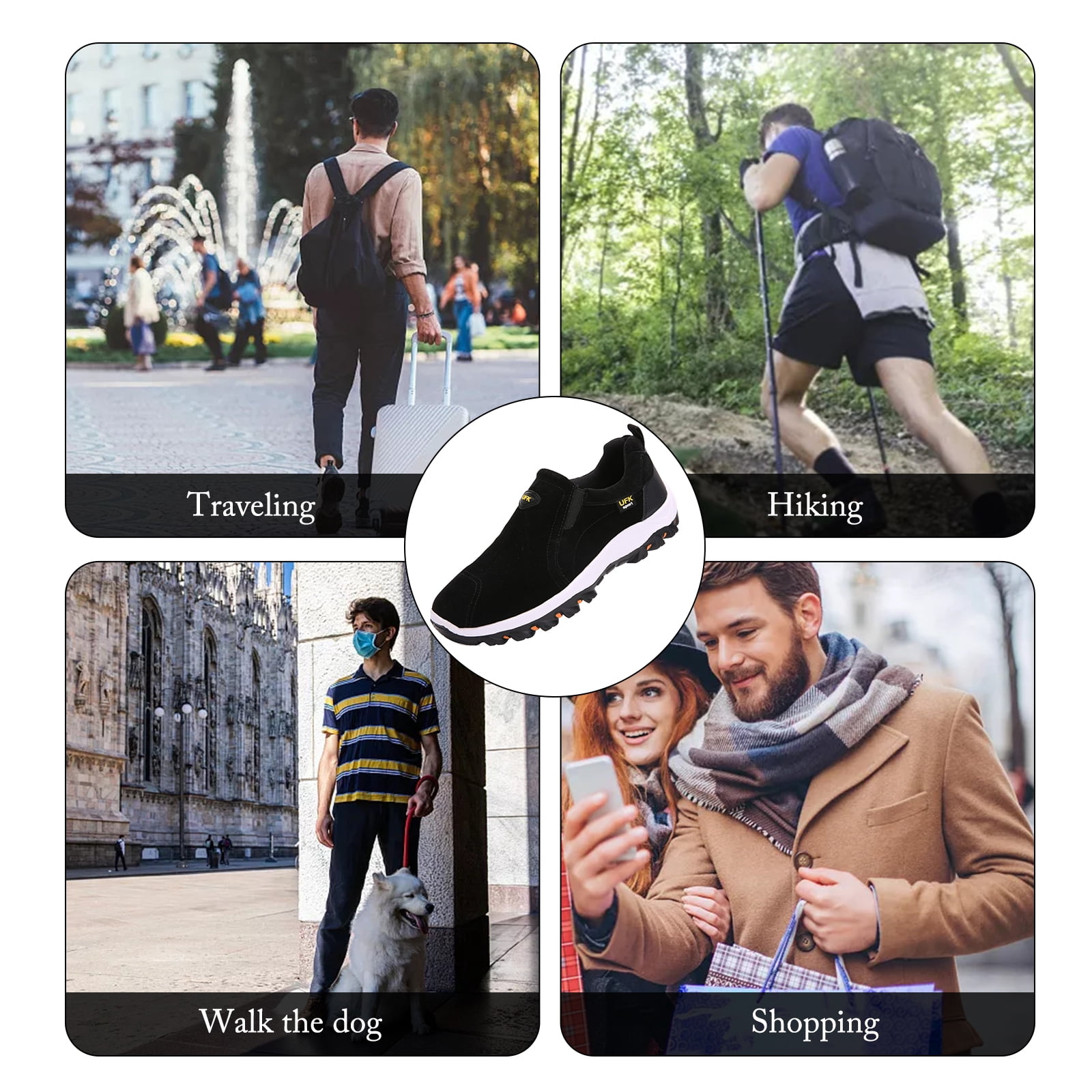 Mens Hiking Shoes Laceless Suede Breathable Slip Resistant Boots Lightweight Sneakers for Outdoor Activity Hiking Walking