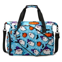 Large Gym Bag with Shoe Compartment, Water-Resistant Duffle Bag for Men and Women, Light Blue Halloween Ghosts Pumpkins Sports Tote for Workout Travel
