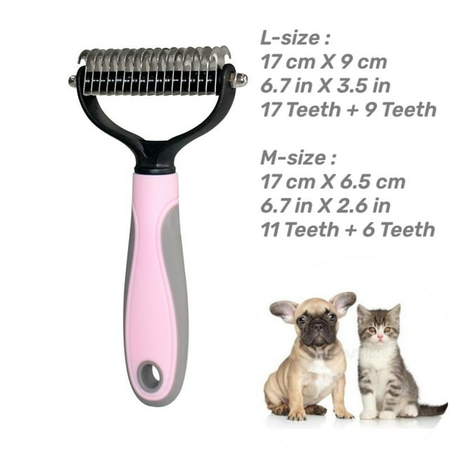 Pet Grooming Brush, 2 Sided Undercoat Rake for Dogs & Cats, Professional Deshedding Brush and Dematting Tool