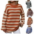 thumbnail image 5 of Lovskoo 2024 Sweaters for Women Striped Knitted Loose Pullover Sweater Long Sleeved Top Round Neck Sweater Blue, 5 of 5