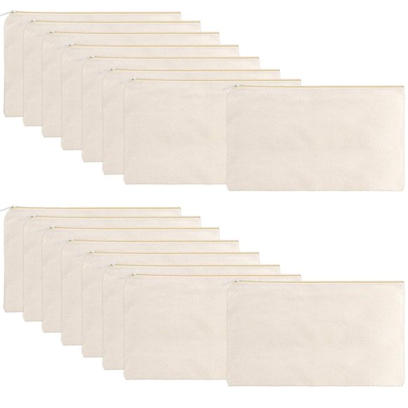 Bolsas de lona en blanco para cosméticos, bolsas de maquillaje con cremallera, paquete de 16