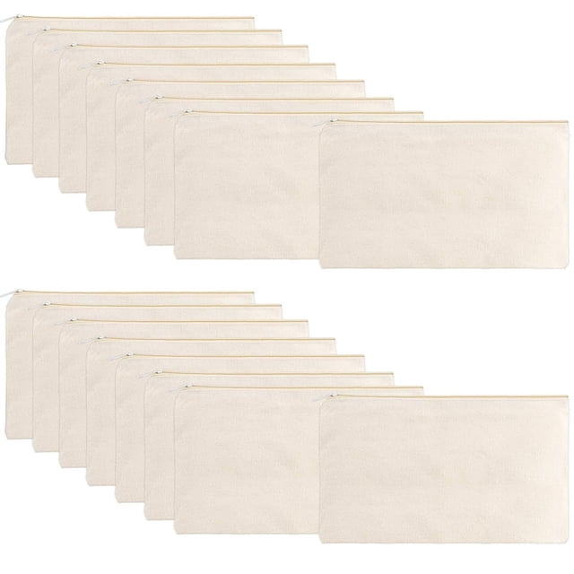 Bolsas de lona en blanco para cosméticos, bolsas de maquillaje con cremallera, paquete de 16
