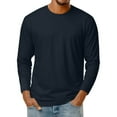 thumbnail image 2 of LNZGNM Blue Long Sleeve T Shirts for Men Casual Big and Tall Crew Neck Shirts Solid Plain Cotton Blend Tshirt Lightweight Loose Fit Pullover Shirts, Navy L, 2 of 9