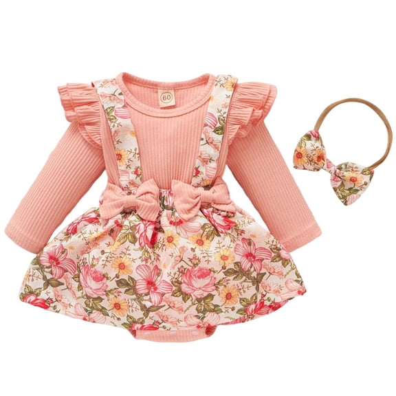 Gunia Toddler Outfits For Girls Ribbed Sleeveless Jumpsuit With Bow Detail Flared Hem Cute Bodysuit Outfit Girl Romper Clothes Set 0-18 Months