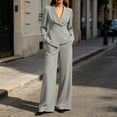 thumbnail image 3 of MLCDZ Women's 2 Piece Business Casual V Neck Long Sleeves Suit Set Blazer and High Waisted Wide Leg Loose Pants Dressy Work Office Outfits for Women, 3 of 9