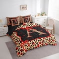 thumbnail image 2 of Manfei Cheetah Print Letter Monogrammed A Bedding Comforter Set 7-Piece for Women Girls,Teens Adults Shabby Chic Red Ribbon Bow King Bedding Sets,Black Reversible,Super Cozy Room Decor, 2 of 7