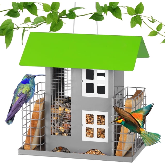 TEMOGU-Bird Feeders for Outdoors Metal with 2 Suet Cage Cake Squirrel Proof Hanging Bird Feeder Large Capacity Wild Bird Feeder Easy Clean&Anti-Rust (Green)