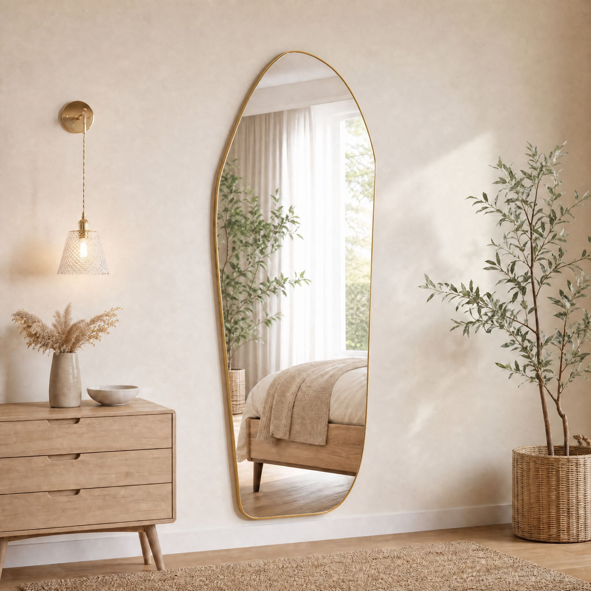 Easy4Home 69"x25" Irregular Full Length Mirror Decorative Standing Floor Mirror Wall Mounted, Gold