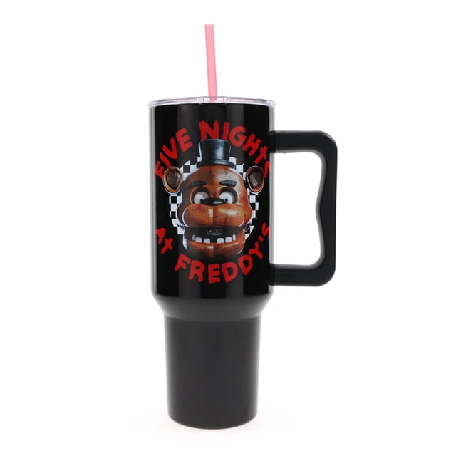 Vaso de viaje Five Nights At Freddy's Freddy de acero inoxidable con tapa resistente a fugas y pajita reutilizable, con capacidad para 40 onzas