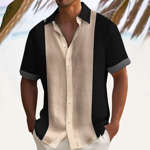 LSLJS Été Men's Color Block Short Manches Shirt Mode Surdimensionné Style Européen Collar Cardigan, Mens Shirts