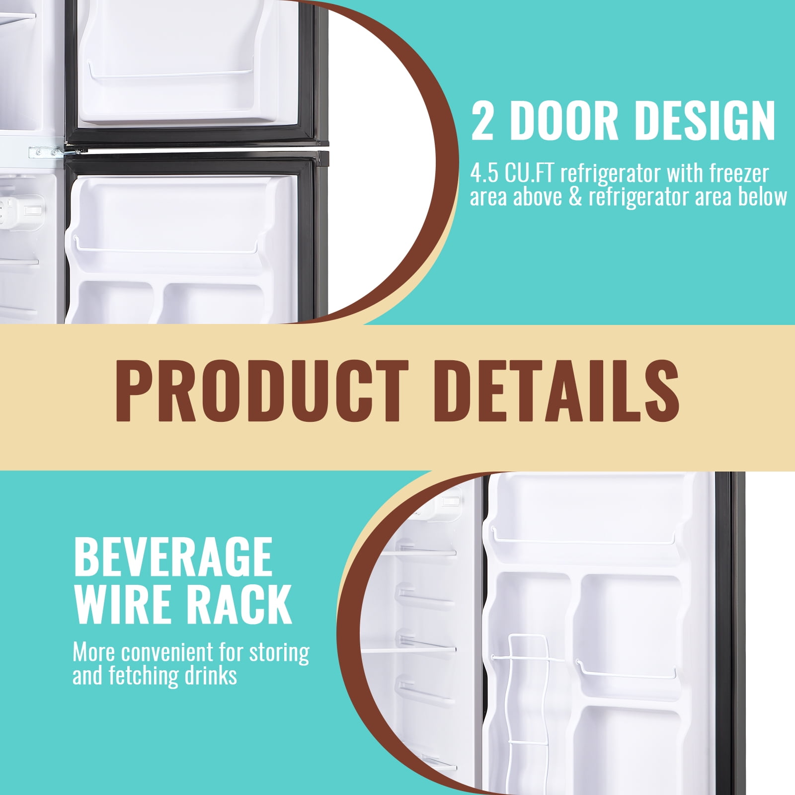 WANAI 4.5 Cu.ft Large Size Mini Fridge with 7 Adjustable Thermostat Compact Refrigerator Dark Grey