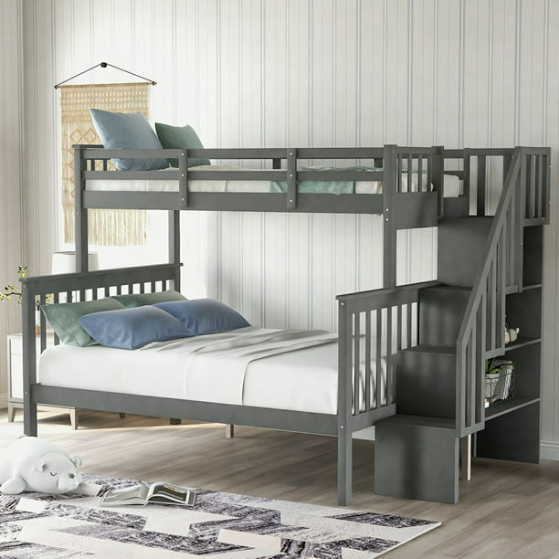Stairway Twin Over Full Bunk Bed With, Bunk Bed Guard Rail Height