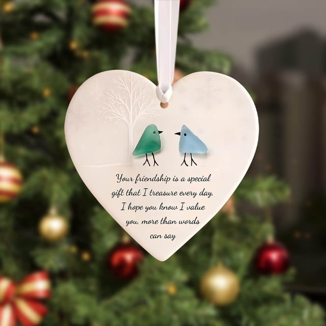 Heart Shaped Sea Glass Friendship Keepsake Ornament for Hangs Decorative Art