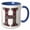Blue/White, variant on 3drose, Pretty Image of Ruby Jeweled Monogram Letter H, 11oz Two-tone Red Mug