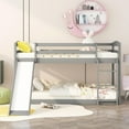thumbnail image 3 of Bellemave Low Bunk Beds Twin Over Twin with Slide, Wooden Floor Bunk Bed Frame Built-in Ladder for Toddler Girls Boys (Gray), 3 of 10