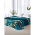 thumbnail image 5 of Teal Blue Marble Full Size Flat Sheet, Wrinkleproof & Fadeproof Cooling Flat Bed Sheet Only, Ink Painting Modern Abstract Yellow Breathable Soft Bedding Top Sheets 81 x 96 Inches, 5 of 8