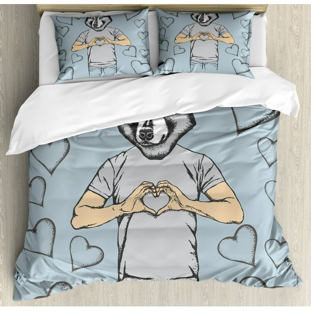 Modern Duvet Cover Set Husky Dog Faced Man At Valentines With Hearts Romantic Love Display Decorative Bedding Pillow Shams Slate Blue Grey Sand Brown By Ambesonne Com - Slate Blue And Gray Bedding Modern Duvet Cover Set Husky Dog Faced Man At Valentines With Hearts Romantic Love Display Decorative Bedding Pillow Shams Slate Blue Grey Sand Brown By Ambesonne Com - Slate Blue And Gray Bedding