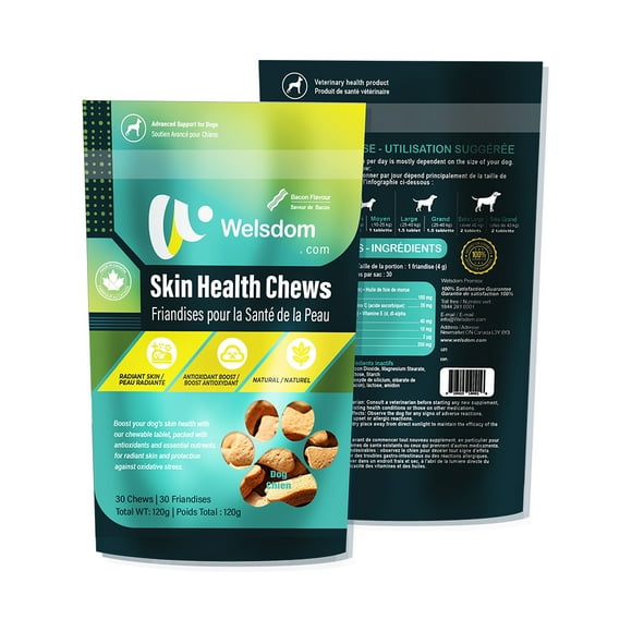 Welsdom Pets Skin Health Chew - 30 Chews | Skin Support Supplement for Dogs | Omega-3 Fatty Acids, Antioxidants & Vitamins | Promotes Healthy, Moisturized Skin
