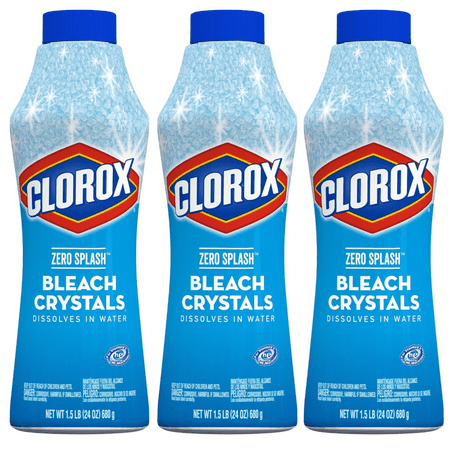 (3 Pack) Clorox Zero Splash Bleach Crystals, Regular Scent, 24