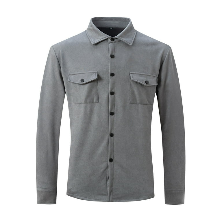 JUUYY Men's Casual Shirt Jacket Long Sleeve Suede Shirts