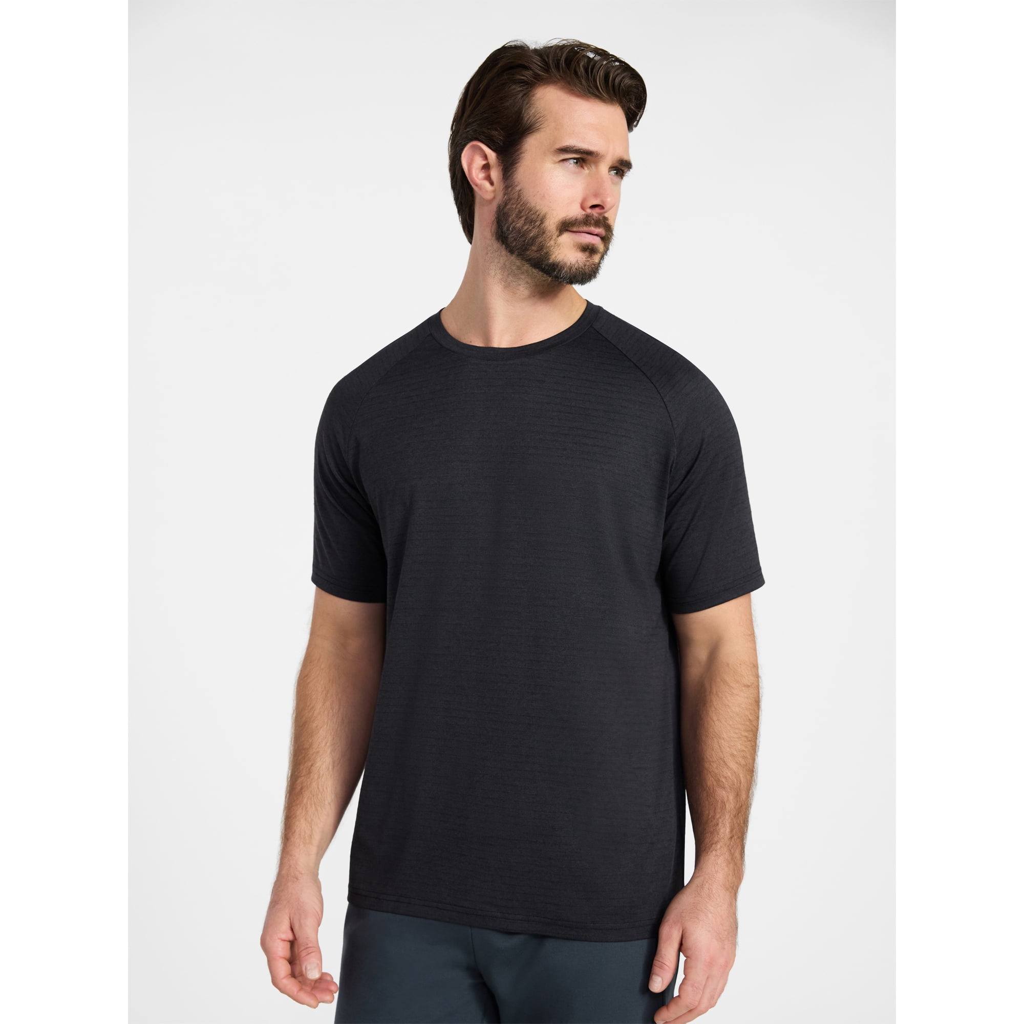 Athletic Works Men's Tonal Stripe Workout Shirt with Short Sleeves, Sizes XS-4XLT