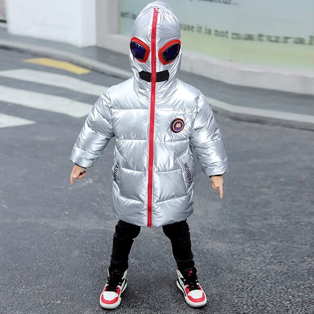 Chaqueta de invierno para niños de marca con gafas en capucha, chaqueta de nieve fresca, abrigo de alta calidad para niños, ropa de nieve para niños de 3 a 9 años 140 Gao Jinjia LED
