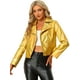 thumbnail image 1 of Disfraz de navidad Chaqueta metalizada estilo motorista con cremallera brillante holográfica para mujer Oro S, 1 of 6