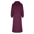 thumbnail image 5 of BiZtdJrK Plus Size Hoodie Dresses for Women Side Split Long Sleeve Sweatshirt Maxi Dress Drawstring Loose Casual Hooded Pullover with Pocket Wine S, 5 of 9
