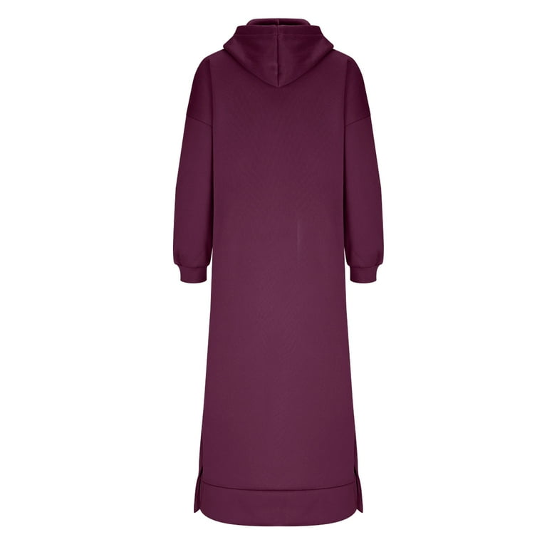 long hoodie dress plus size AKOEE Long Hoodie Dress for Women with Pocket Cotton Fleece Drawstring Hooded Sweatshirts Plus Size Fall Winter Maxi Dress (2xl, Green), Women's