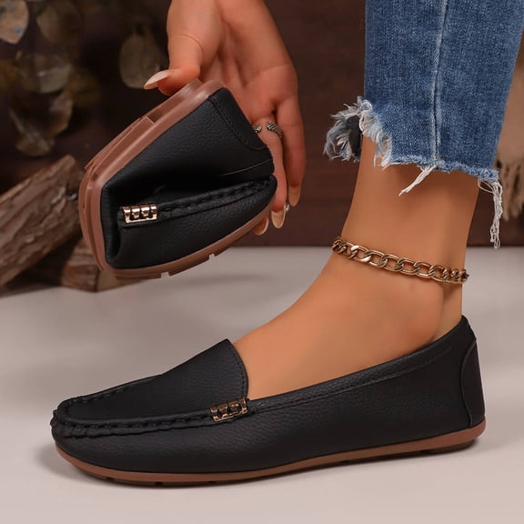 Bkhluea Women Metal Buckle Leather Loafers Slip On Comfortable Footwear For Office Work Daily Casual Outdoor Activities