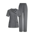 thumbnail image 3 of Pxxlle Scrubs for Women Set Plus Size Short Sleeve V Neck Tops and Elastic Waist Pants Loose Fit Nurse Medical Uniform Dark Gray S, 3 of 10