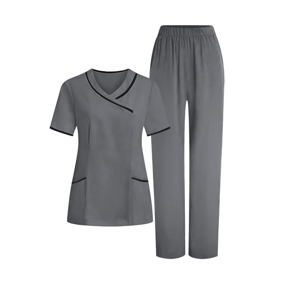 Women's Scrub Sets Nurses Sets Tunic Tops and Long Pant Casual Nurse's Lightweight Suits with Pockets