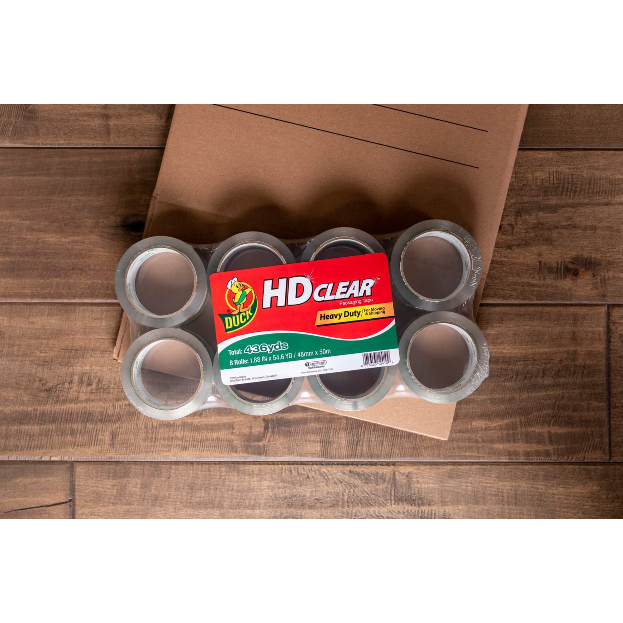 Duck® HD Clear™ Heavy-Duty Packaging Tape, 3" Core, 1 7/8" x 54 5/8 Yards, Clear, Pack Of 8