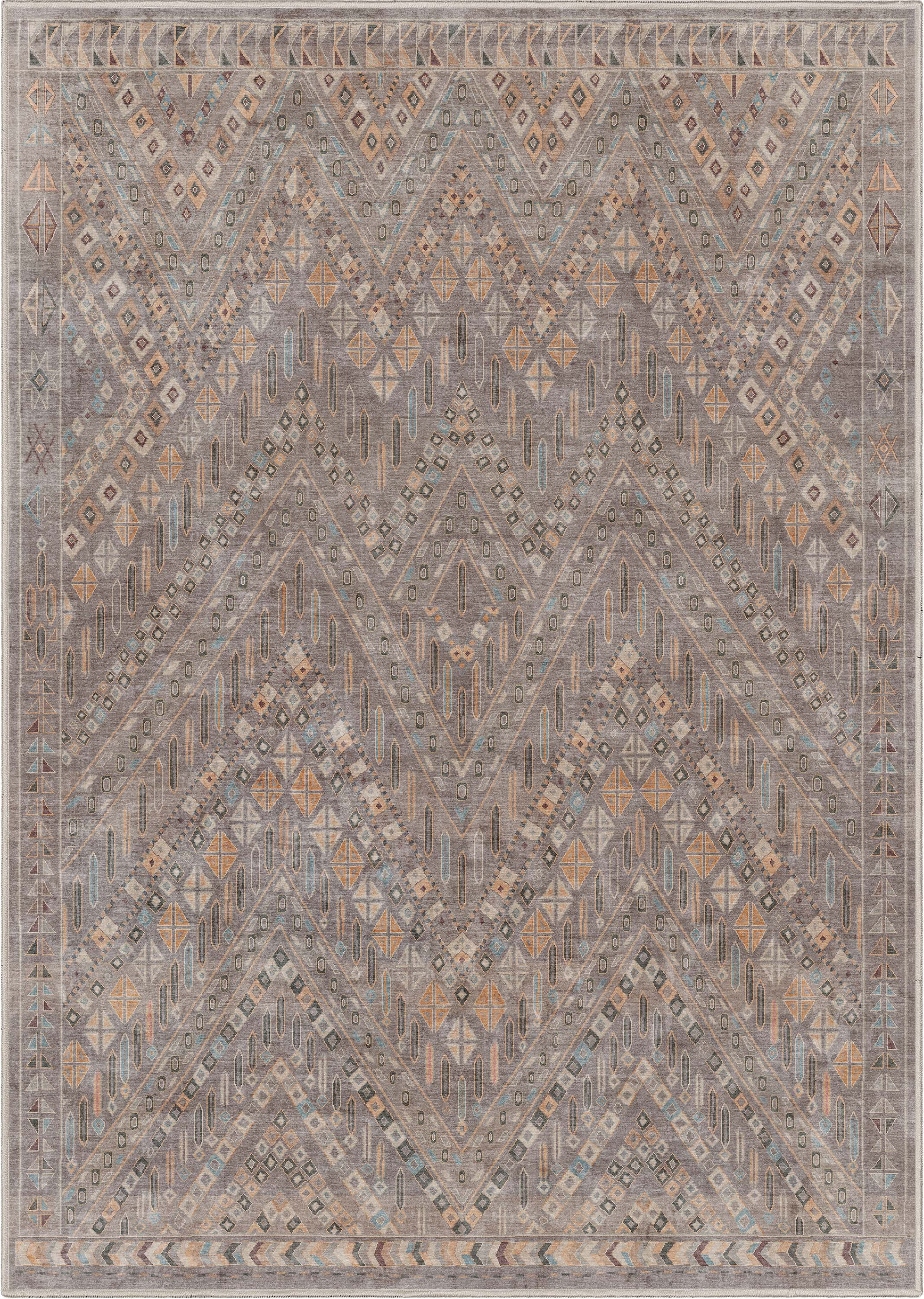 Well Woven Asha Anya Vintage Tribal Grey 3'11" x 5'3" Machine Washable Area Rug