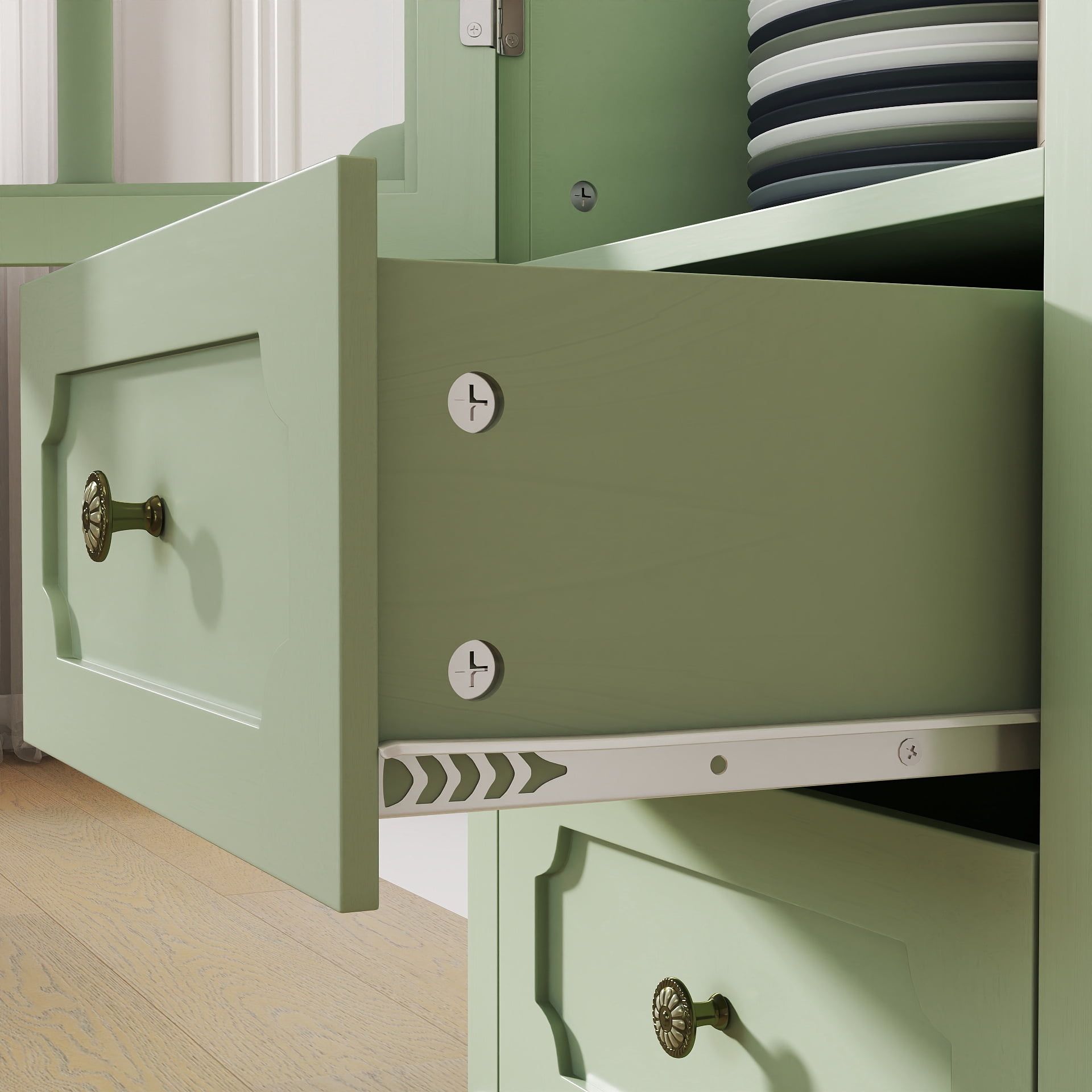 Aukfa Tall Buffet Pantry Cabinet,2 Drawers Wood Sideboard Cupboard for Dining Room Hallway Entryway,Green