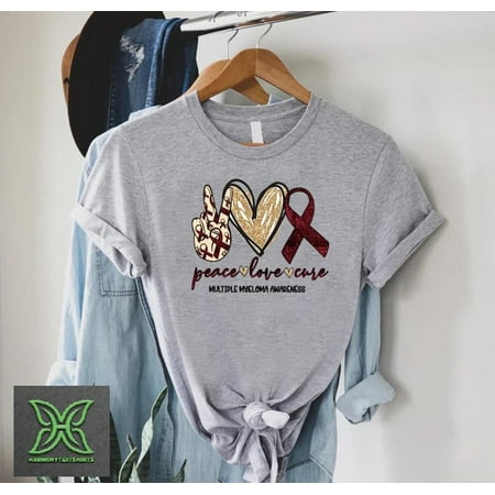 Peace Love Cure Multiple Myeloma T Shirt, Multiple Myeloma Cancer Awareness Gift, Myeloma Fighter Gift,Chemotherapy Shirt,Kahler Disease Tee Tshirt All Size S-5XL