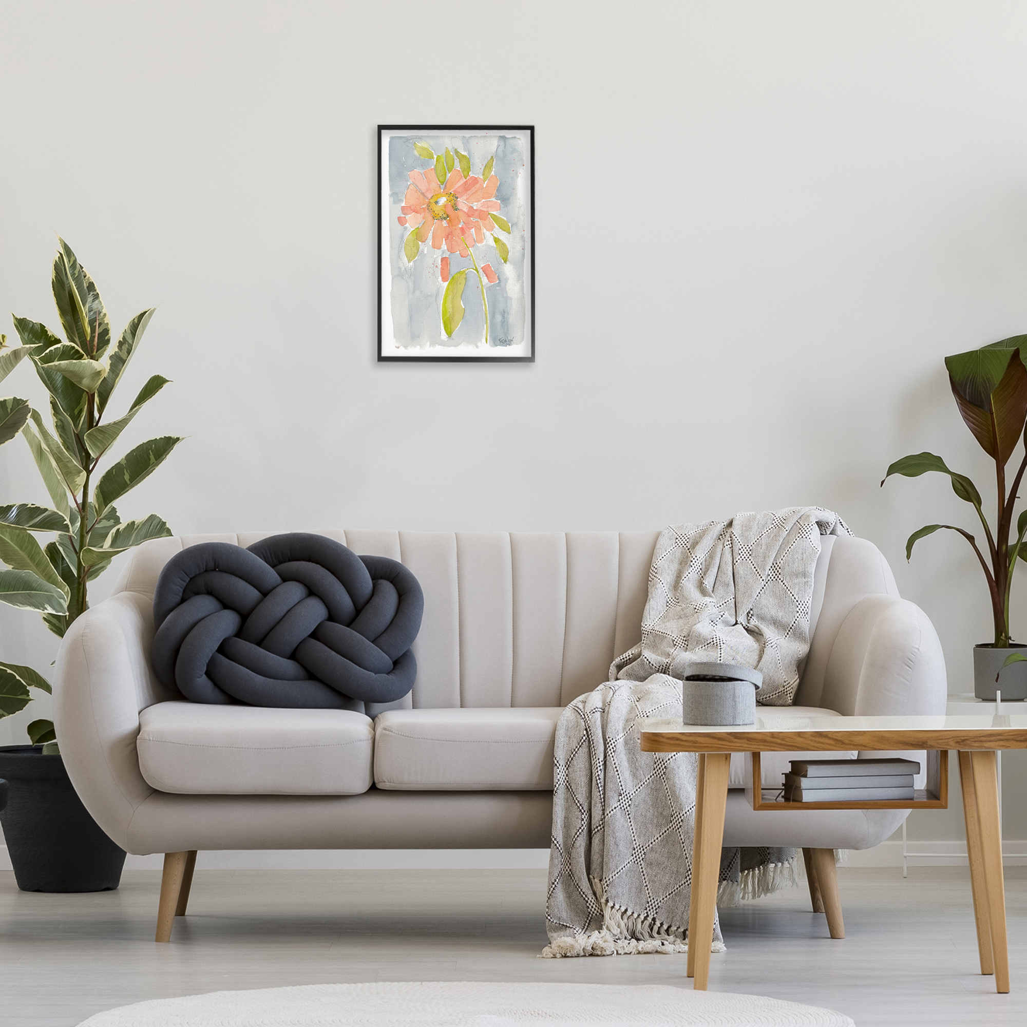 Stupell Industries Abstract Peach Dahlia Botanical & Floral Painting Black Framed Art Print Wall Art, 16 x 24