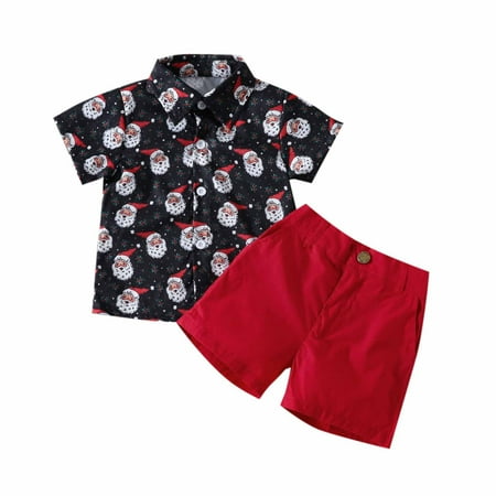 

Summer Savings Clearance! Stamzod Boys Christmas Outfit 2022 New Fashion Santa Claus Printed Short Sleeve Shirt Solid Shorts Two Piece Set 1-6 Years Kids Clothes Boys