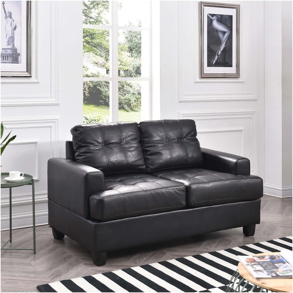 JERFIT Modern PU Leather Loveseat Sofa for Living Room, Small Space, Black