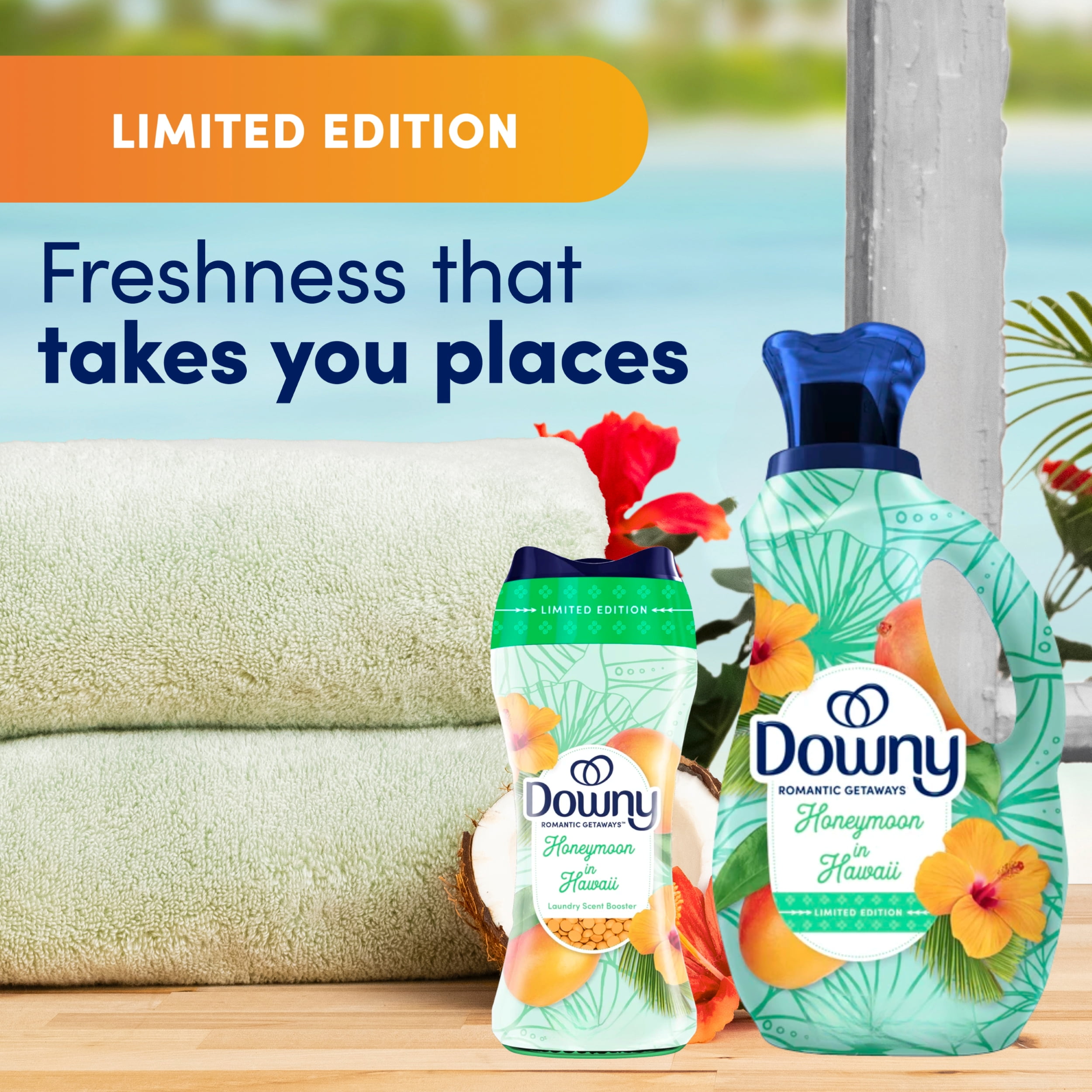 Downy Getaways Collection Fabric Softener & Laundry Scent Booster Beads Bundle in the Honeymoon in Hawaii Scent