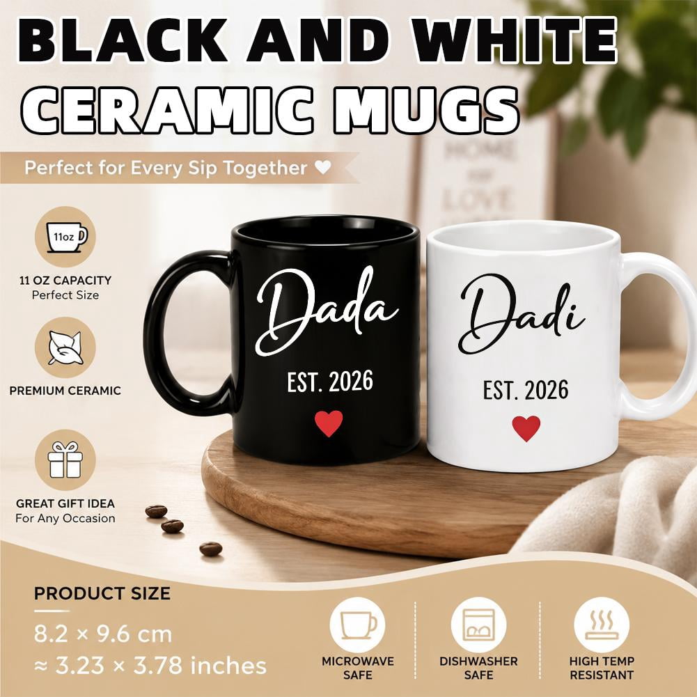 “Dada & Dadi Est. 2026” Commemorative Mug Set — Exclusive Coffee Cups for Mother’s Day & Father’s Day, a Cherished Keepsake for New Grandparents, and a Special Mug for Announcing the Baby’s Arrival