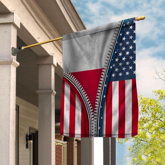 Zipper Flag American Show Polish Flag USA Poland Patriotic Root House Flag, Double-Sided Decorative Outdoor Flag, Patriotic Polyester Yard Flag 29.5 x 39.5 in