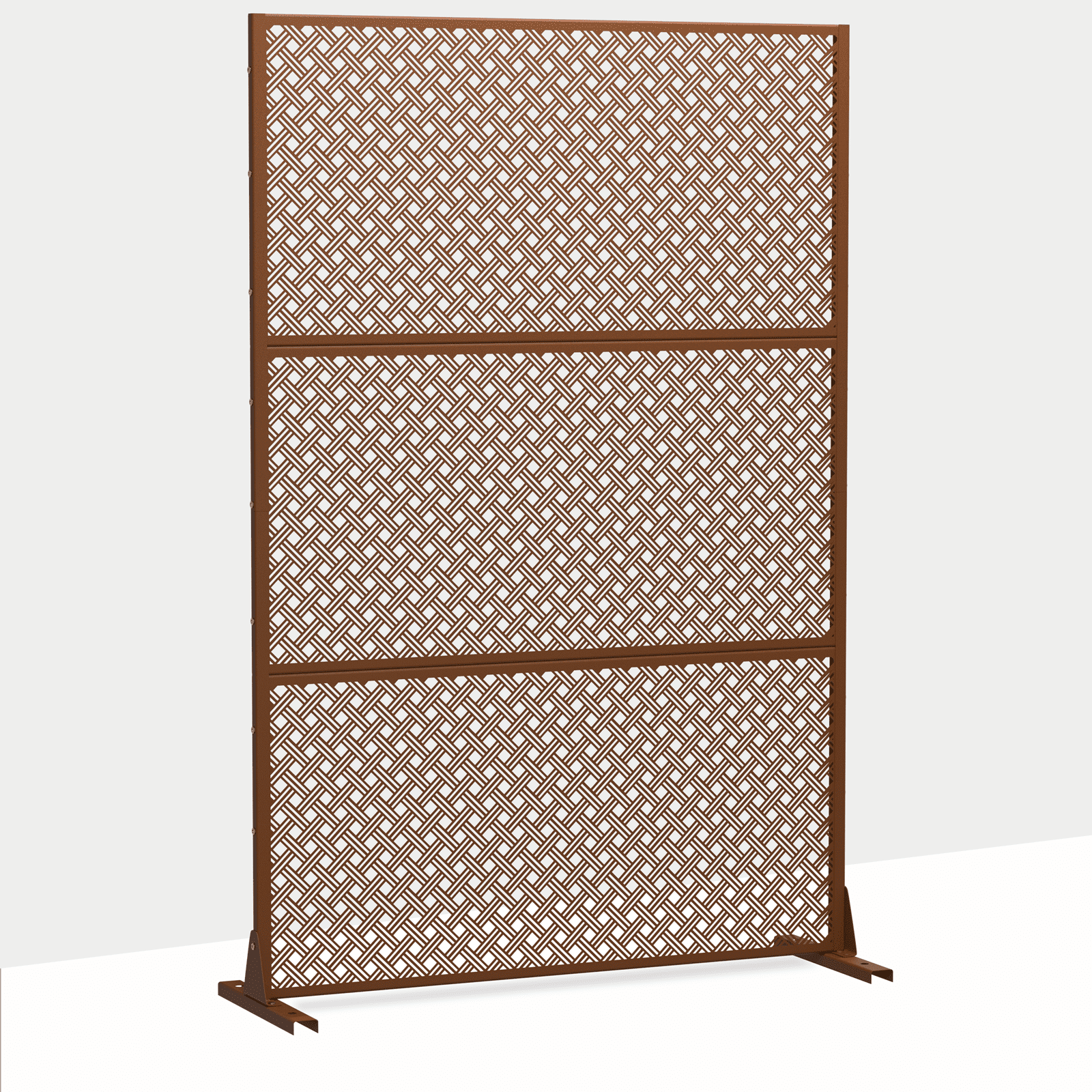 MAYEERTY 72"x47"x16" Outdoor Privacy Screen with Stand Metal Balcony Decorative Screen,Brown