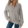 thumbnail image 4 of Women's Stand Collar Quarter Zip Fleece Pullover, Oversized Solid Color Long Sleeve Sweatshirt with Soft Comfort Fabric for 2025 Fall Fashion, Casual Daily Wear and Street Style Outfits Light Ashy, 4 of 7