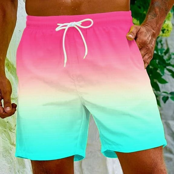 Jacenvly Mens Shorts Gradient Color New Style Board Shorts for Men Swimming Soft Satiny Men's Gradient Printing Special Print Beach Casual Trouser Shorts Pants Multicolor