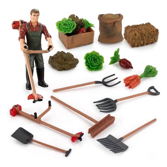 Farm Playset 13PCS de herramientas de jardinería con , , tenedor, podadora, forraje, verduras, jardín en miniatura, césped, j Hugo pala rastrillo juguetes